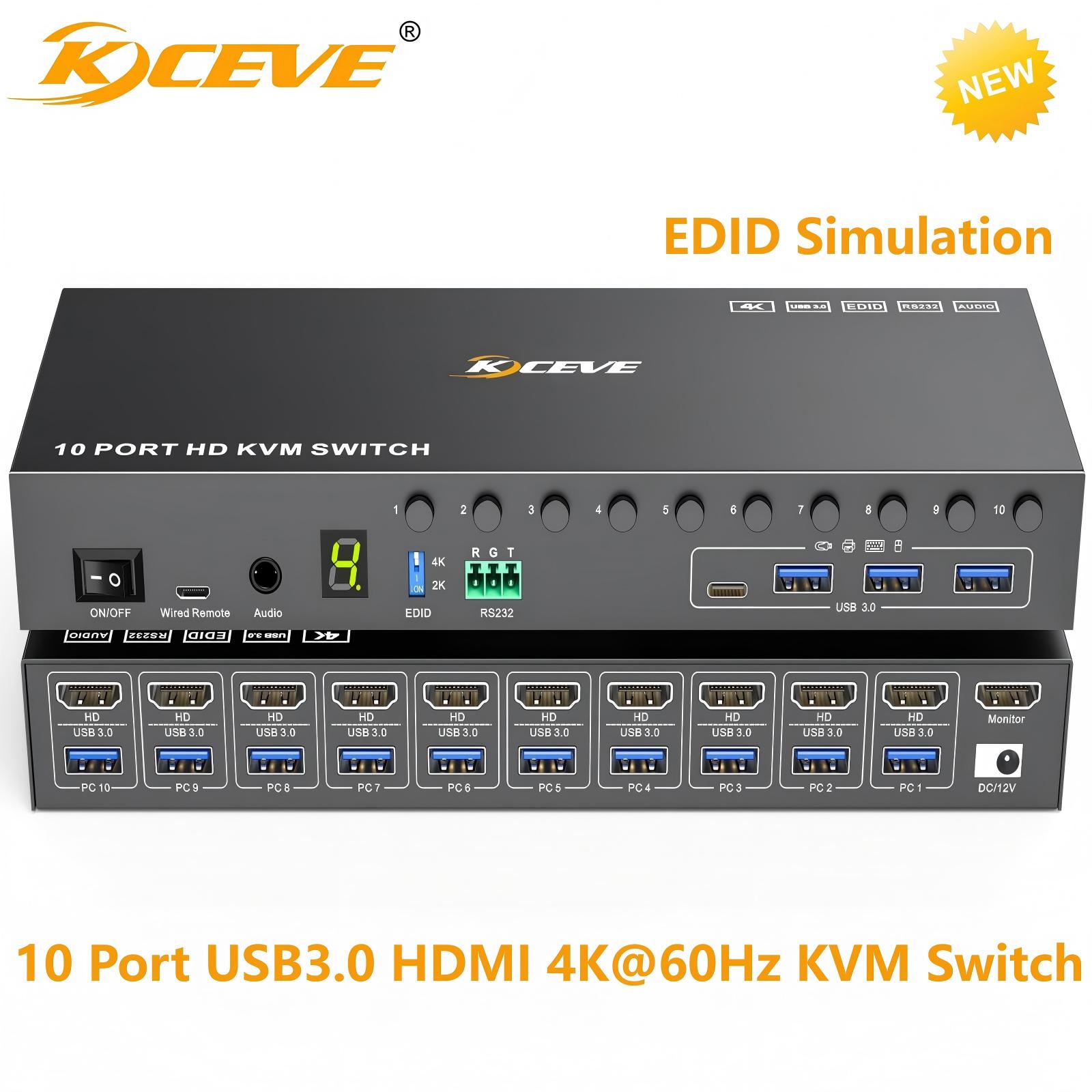 Hdmi Matrix Switch - 10-Port-8-Port-KVM-Switch HDMI 4K@60Hz EDID-Simulation, KCEVE USB