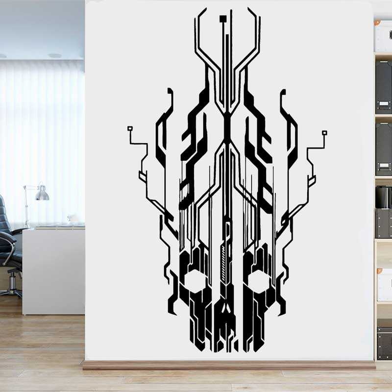 Tech Office Wall Decor - Chip Circuit Tech Skull Vinyl-Wandaufkleber, Business,