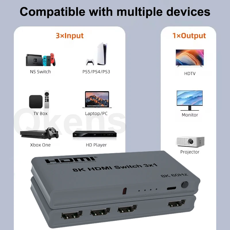 Hdmi Matrix Switch - 8K 60Hz 3x1 Auto-Switch HDMI 2.1