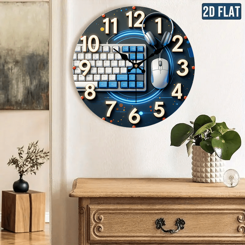 Tech Office Wall Decor - 2D-Flach, 1 Stück, Tech-Style Holz-Wanduhr, Essentielle