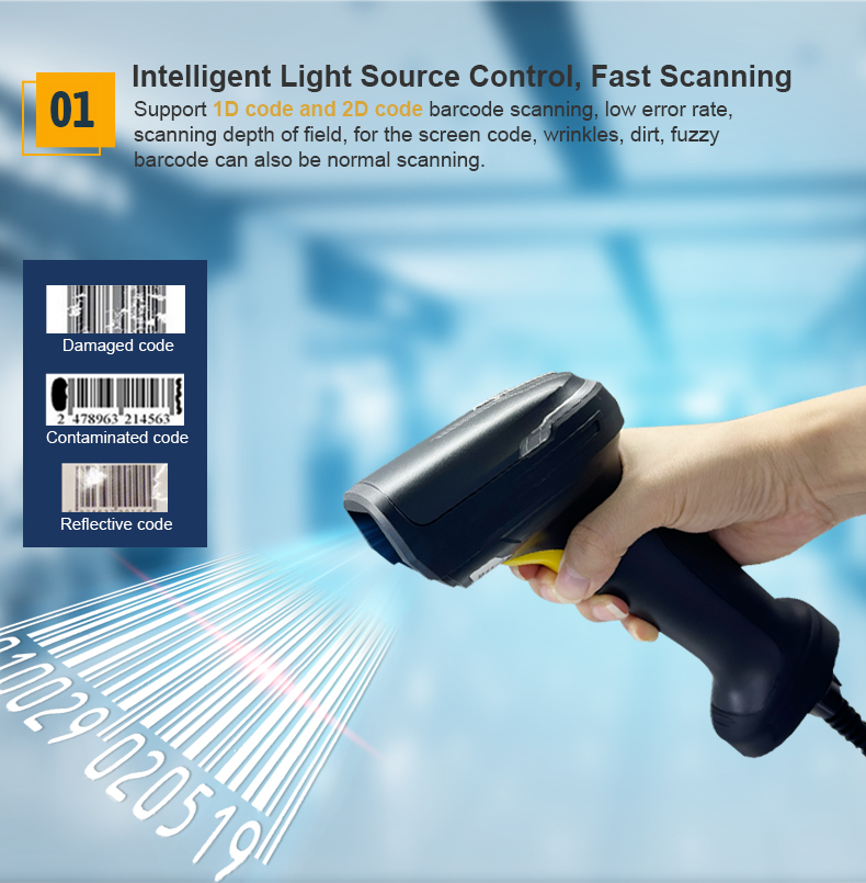 Barcode Scanner 2D - Rakinda Industrieller Handscanner 1D 2D 32-Bit