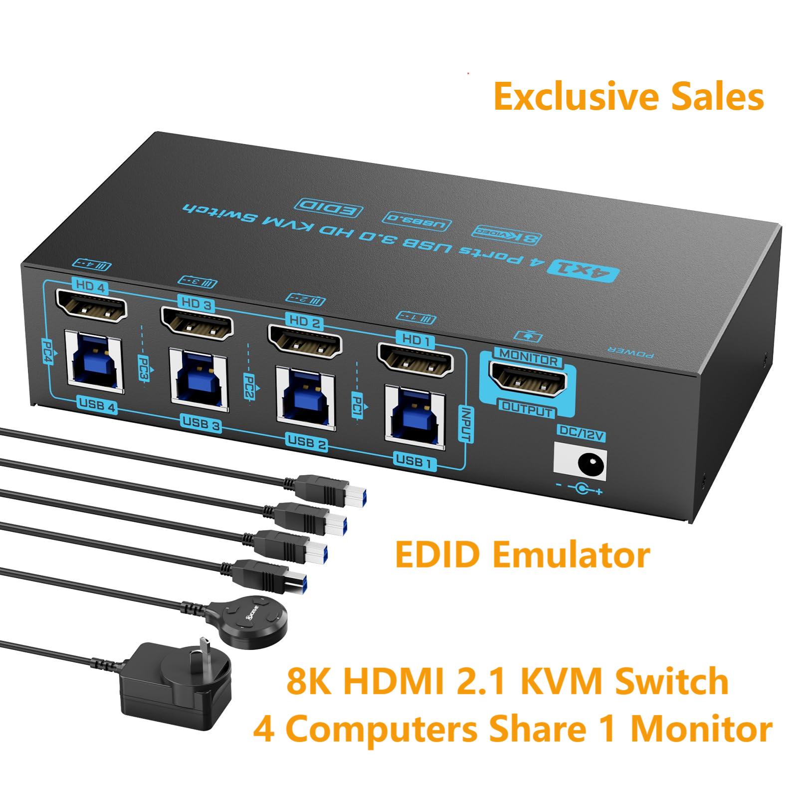 Hdmi Matrix Switch - 8K/4K HDMI KVM-Switch 4-Port USB3.0 8K@60Hz/4K@60Hz