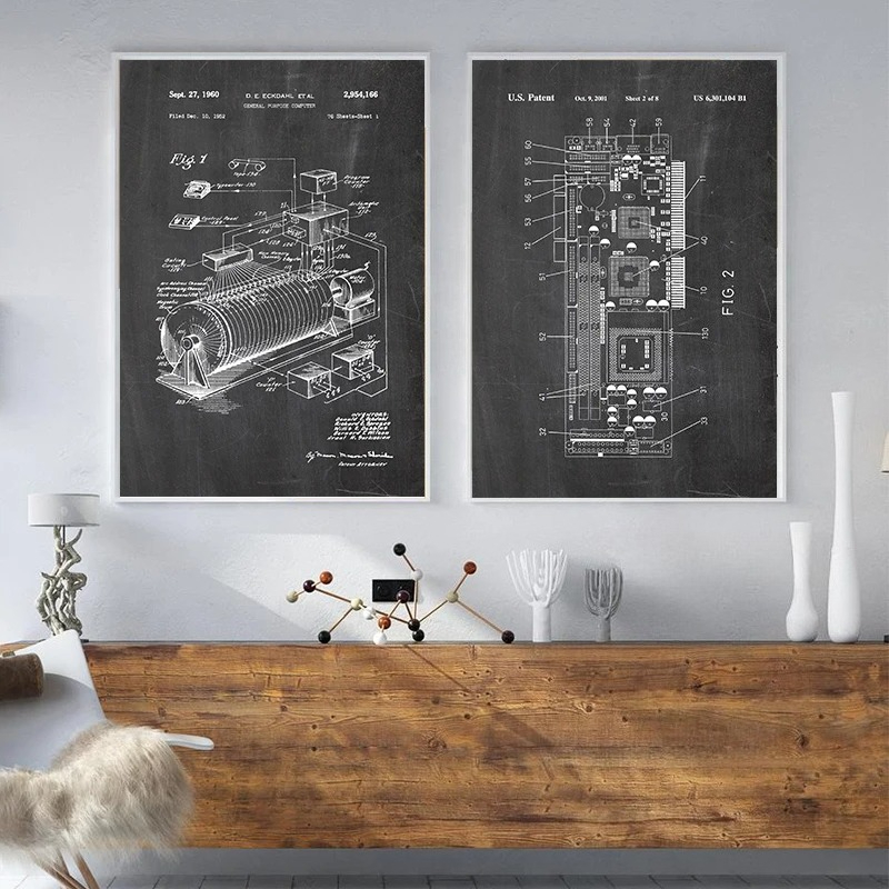 6-teiliges Vintage-Computer-Pa – Tech Office Wall Decor Bewertung und Preis