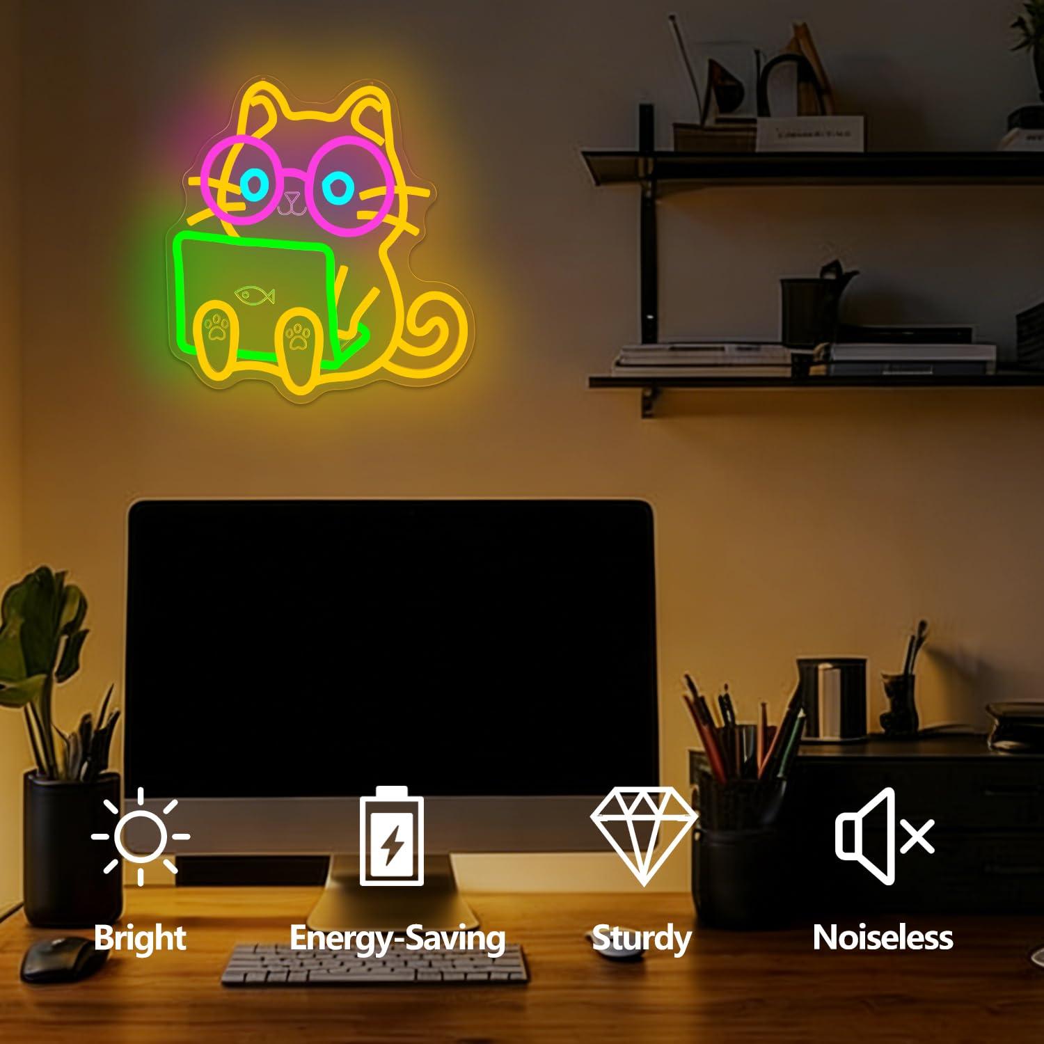 Katzen-Laptop-Neon-Schild, USB – Tech Office Wall Decor Bewertung und Preis